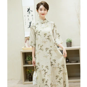 Женская Летняя Новинка, Винтажный цветочный принт Cheongsams 2022, Китайская традиционная одежда для женщин, Свободное Повседневное свадебное платье Hanfu