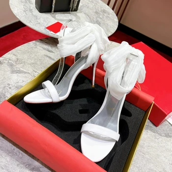 Высококачественная Женская обувь на высоком каблуке 10 см с красной подошвой, Роскошные Модные женские Босоножки с кристаллами, Классические дизайнерские туфли в стиле ретро на высоком каблуке 0488HJ