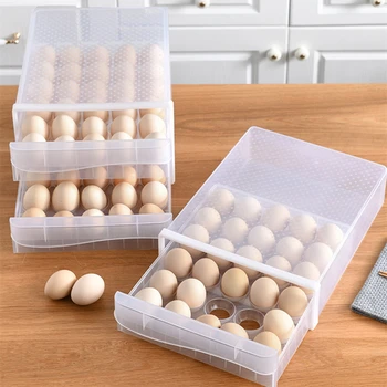Бытовой Ящик Для Хранения яиц с 60 Сетками, Выдвижной Ящик Для Хранения Холодильника, Пластиковая Прозрачная Коробка Для Клецек, Двухслойный Лоток Для Яиц