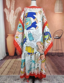 Популярное в Кувейте Платье-кафтан из богемного хлопка с принтом 2022, Мусульманское женское платье-кафтан с рукавом-бабочкой, Оверсайз, Свободный Халат, Женское Свободное платье