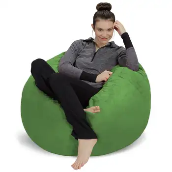 Кресло-мешок для дивана, Шезлонг из пенопласта с эффектом памяти и чехлом из микрозелени, Детский, 3 фута, лайм