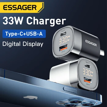 Essager 33 Вт GaN Цифровой Дисплей PD Быстрая Зарядка USB C Для iPhone 14 13 Max Pro iPad Xiaomi Poco Samsung Портативное Зарядное Устройство Для Путешествий