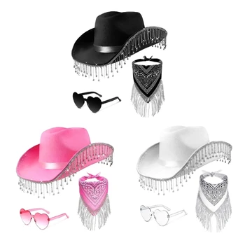Женский цилиндр, шарф, Солнцезащитные очки, комплект для Музыкального фестиваля, Косплей, вечерние наряды, одежда 28TF