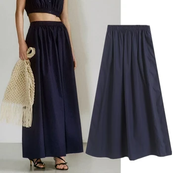 Elmsk, Офисная женская мода в английском стиле, темно-синяя юбка с высоким воротом, винтажная юбка-качели, женская юбка