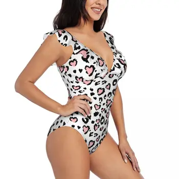 Женский цельный купальник с леопардовым узором, сексуальный купальник с рюшами, летняя пляжная одежда, купальный костюм для похудения