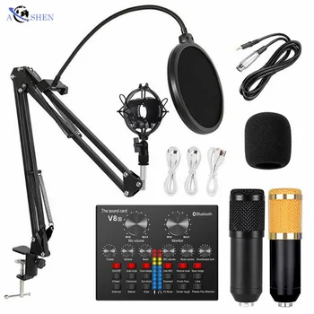 Горячая продажа Профессиональной звуковой карты USB для записи V8S с микрофоном BM800 для набора звуковых карт Tiktok Livestream Podcast