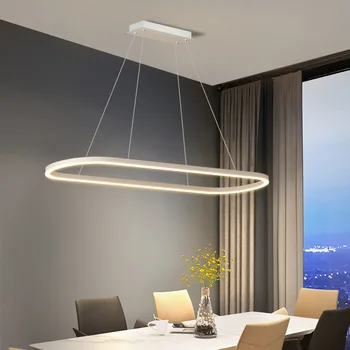 Подвесной светильник в скандинавском эллиптическом стиле, Современный минималистичный Алюминиевый Кольцевой светильник для гостиной, Декор для обеденного стола, светодиодные люстры