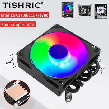 TISHRIC CPU Cooler Вентилятор Небольшого Корпуса, Выделенный 4 Тепловыми Трубками 4Pin Вентилятор Охлаждения процессора Для Intel LGA 1200 115x 1700