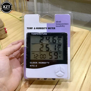 Новый ЖК-электронный цифровой измеритель температуры И Влажности, внутренний наружный термометр, Гигрометр, Метеостанция, Часы HTC-2