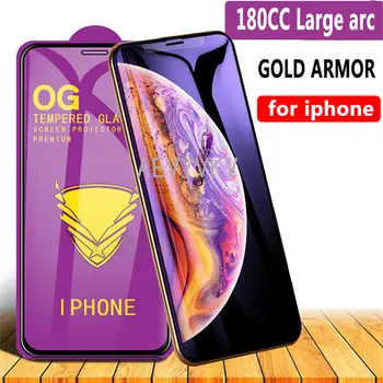 10шт Золотая Броня из Закаленного Стекла для iPhone 13 12 11 14 Pro XS Max X XR Полное Клеевое Покрытие Большая Изогнутая Защитная пленка OG для экрана 7 8 Plus