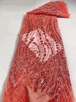 Модная Персиковая Роскошная Французская Кружевная Ткань С Вышивкой Жениха В Африканском Нигерийском Стиле С Блестками Для Свадебного Платья