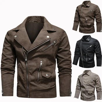 2023 Осенняя Мягкая куртка из искусственной кожи, Мужские кожаные куртки в стиле хип-хоп, Мужская Уличная одежда Оверсайз, карманы на диагональной молнии, Пальто 3XL
