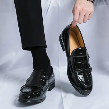 Мужские Лоферы с двойной Пряжкой черного, синего, желтого Цвета, Обувь Монаха, Мужская обувь из искусственной Кожи с Бесплатной доставкой, Размер 38-48, Мужские модельные туфли
