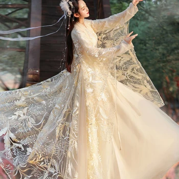 2023 Китайское традиционное этническое женское старинное платье Hanfu, летнее платье с кружевной вышивкой, платье принцессы