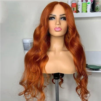 Имбирно-оранжевый Кружевной парик спереди Длинный Объемный Волнистый Кружевной фронтальный парик Предварительно Выщипанный Синтетический кружевной парик для женщин из высокотемпературного волокна