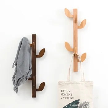 Простые Креативные Вешалки для одежды с Листьями, Настенные крючки для крыльца из массива Дерева, Настенный крючок для спальни, гостиной, Крючок для одежды