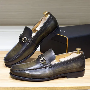 Итальянские Дизайнерские Лоферы ручной работы из натуральной кожи, мужская обувь для вождения на плоской подошве, Высококачественная Мужская Деловая офисная обувь, Мягкие Мокасины