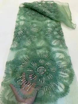 Африканская кружевная ткань 2023, Нежно-зеленый Высококачественный Бисер С блестками, Французское Нигерийское Кружево, Тюль, Сетчатая ткань Для свадебного Шитья