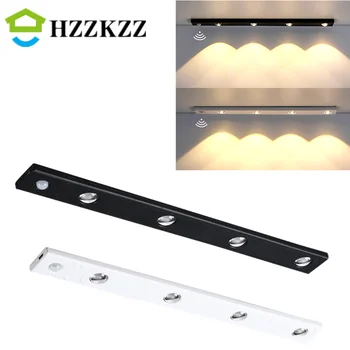 HZZKZZ PIR Датчик движения, беспроводной светодиодный ночник, USB перезаряжаемая ночная лампа для кухонного шкафа, лампа для гардероба, лестница