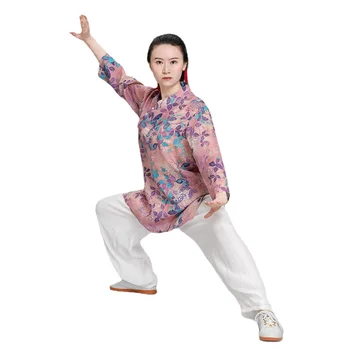 Женский костюм Ramie Tai Ji с короткими рукавами, одежда для занятий боевыми искусствами с тонким принтом, одежда для выступлений на сцене