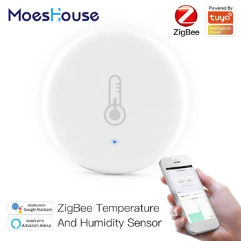 Moes Tuya Smart ZigBee, Умный датчик температуры и влажности, безопасность на батарейках С приложением Tuya Smart Life Alexa Google Home