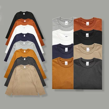 T8015, мужские Хлопчатобумажные футболки с длинным Штапелем, осенние однотонные футболки 300 г, Высококачественные Брендовые Удобные базовые универсальные Топы