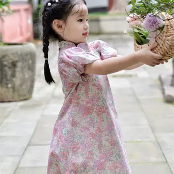 Платье Ципао для девочек в летнем стиле 
