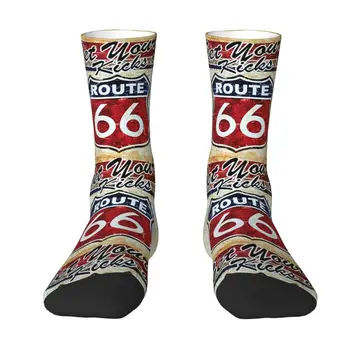 Винтажные носки Route 66 с милым принтом для женщин и мужчин, эластичные летние, осенне-зимние носки American Road Crew