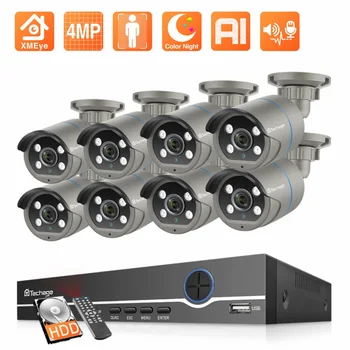 Techage 8CH 4MP POE Комплект Системы видеонаблюдения с системой распознавания лиц AI Аудиозапись IP-камеры H.265 CCTV Video NVR Комплект