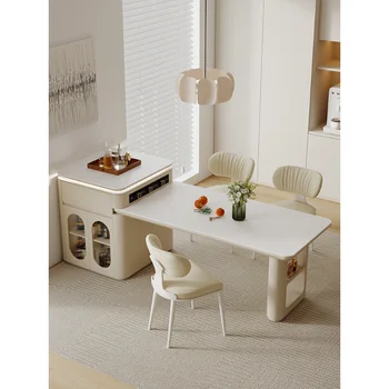 Выдвижной островной столик встроенная комбинация обеденного стола и стульев в домашнем кремовом стиле мобильный остров с раковиной на заказ