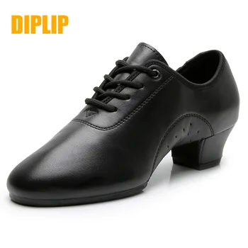 Мужские танцевальные туфли из натуральной кожи DIPLIP, черные туфли для бальных танцев на низком каблуке, туфли для танго, сальсы, румбы, туфли для латиноамериканских танцев
