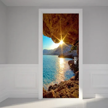 Самоклеящаяся Наклейка На дверь Современная Креативная Фотообоя с морским пейзажем, Обои для Гостиной, Спальни, Домашний декор, ПВХ Наклейки на дверь 