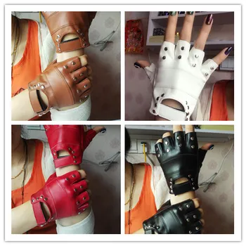 Новое поступление, женские модные перчатки с полупальцами, перчатки для фитнеса, хип-хоп, заклепки, перчатки из искусственной кожи, сексуальные перчатки без пальцев с вырезами