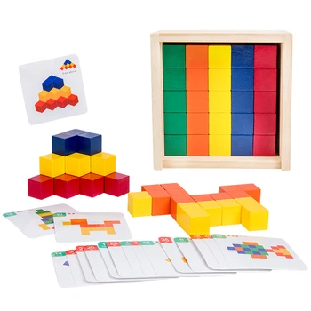 50 шт./кор. Монтессори, красочные деревянные кубические блоки, яркий сборочный блок, игрушки для раннего обучения, детский подарок