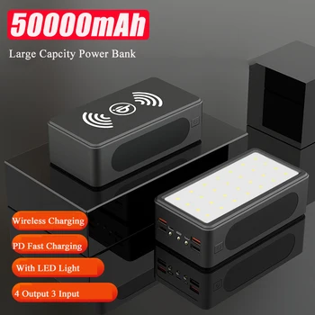 Большой Емкости Power Bank 50000mAh Беспроводное Зарядное Устройство PD22.5W Быстрая Зарядка Powerbank Для iPhone Xiaomi 9 Повербанк Со светодиодной подсветкой