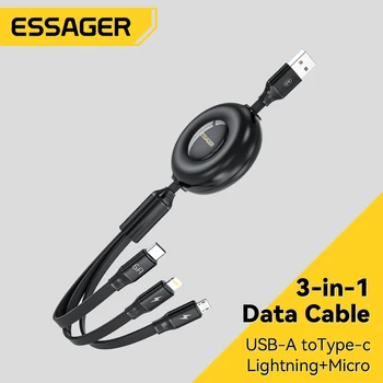 Essager 6A Выдвижной USB-кабель для зарядки 3 в 1 для Macbook Samsung Xiaomi Micro USB Type C Кабель для зарядки iPhone 66 Вт