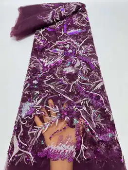 2023 Высококачественная Африканская кружевная ткань с блестками, Французская сетка, Тюлевая Кружевная ткань с вышивкой Для Нигерийской свадьбы
