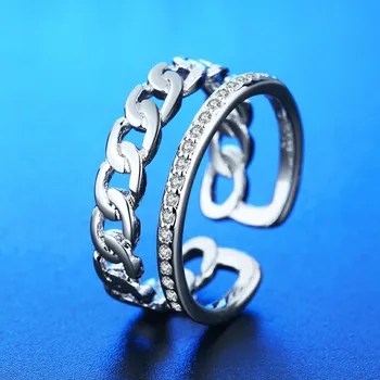 VENTFILLE Стерлингового серебра 925 Пробы, простые модные кольца с микро-Фианитами, Скрученные в два ряда, Для женщин, Регулируемое Кольцо на Указательный палец