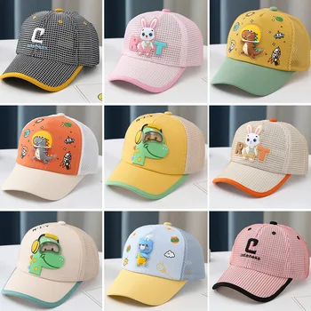 Детская летняя бейсболка, Детские солнцезащитные шляпы с вышивкой в виде буквы Животного, детские солнцезащитные шляпы Snapback, Уличная Сетчатая Мультяшная хип-хоп Кепка