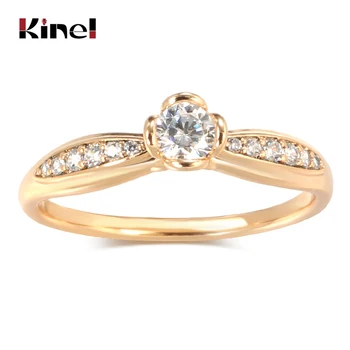 Kinel Fine Jewelry Обручальное кольцо Невесты из розового золота 585 пробы с натуральным Цирконием для женщин, Свадебные украшения, Хрустальный подарок