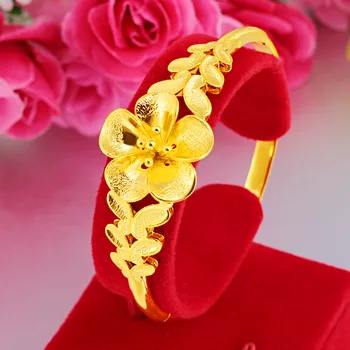 HOYON Оригинальный Браслет золотого цвета 24K, Браслеты Для женщин, Цветочный Золотой браслет, Свадебная Помолвка, Изысканные ювелирные подарки