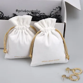 Белые Бархатные Подарочные Пакеты с Золотым Логотипом 3x4 дюйма 4x6 дюймов 5x7inch упаковка из 50 косметических мешочков для ресниц на шнурке