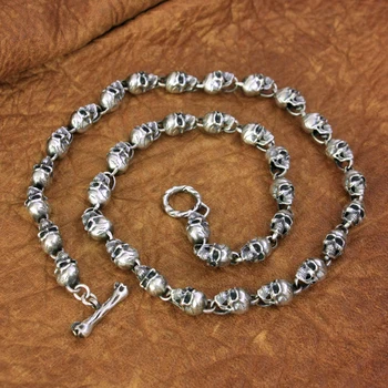 LINSION Ожерелье с черепами из стерлингового серебра 925 пробы, мужское байкерское ожерелье в стиле панк-рок TA169N
