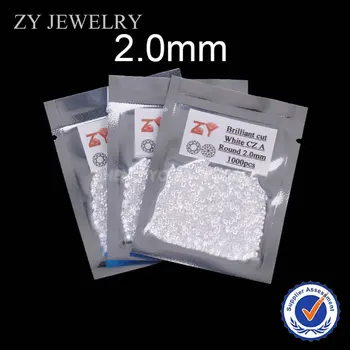 2,0 мм Круглая бриллиантовая огранка, белый CZ Кубический цирконий для изготовления ювелирных изделий