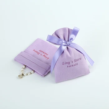 100шт Фиолетовая сумка-ведро из хлопчатобумажной мешковины с лентой, Маленькие мешочки для Свадебной вечеринки, сумка для конфет, Упаковка ювелирных изделий с логотипом на заказ, подарок