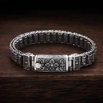 Новый мужской ретро-транквилизатор из серебра 925 пробы, шестизначное истинное слово, серебряная цепочка, украшения для рук, индивидуальный подарочный браслет