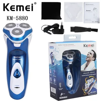 Kemei KM-5880, Хит продаж, Вращающаяся мужская электробритва с тремя головками, моющаяся по всему телу