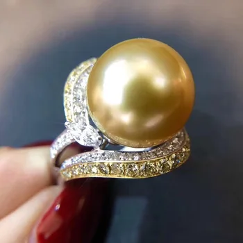 Изысканные ювелирные изделия из желтого золота 14K 1029, кольца с натуральным океанским золотом 13-14 мм, кольца с мелким жемчугом