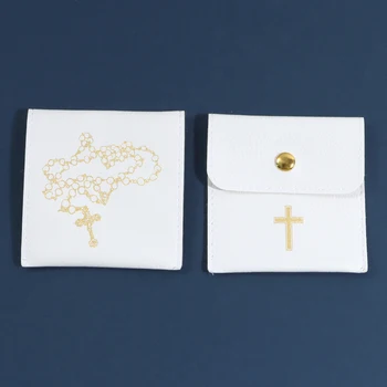 Сумки из искусственной кожи для ожерелья-Четок, Белая Религиозная сумка с Крестом, Подарочная упаковка, Сумка с пряжкой, Модные сумки для хранения ювелирных изделий
