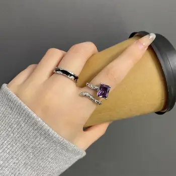 Модные кольца на палец Неправильной формы из циркона Серебристого цвета, креативные геометрические открывающие кольца в стиле панк для женщин, ювелирные изделия для девочек